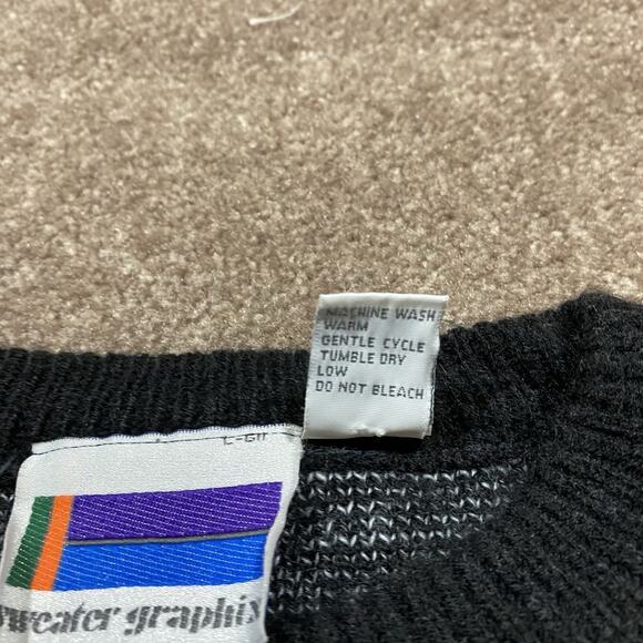 VTG Sweater Graphix Geometric Knit Sweater XL Made USA 80s 90s Blue Black - Picture 5 of 9